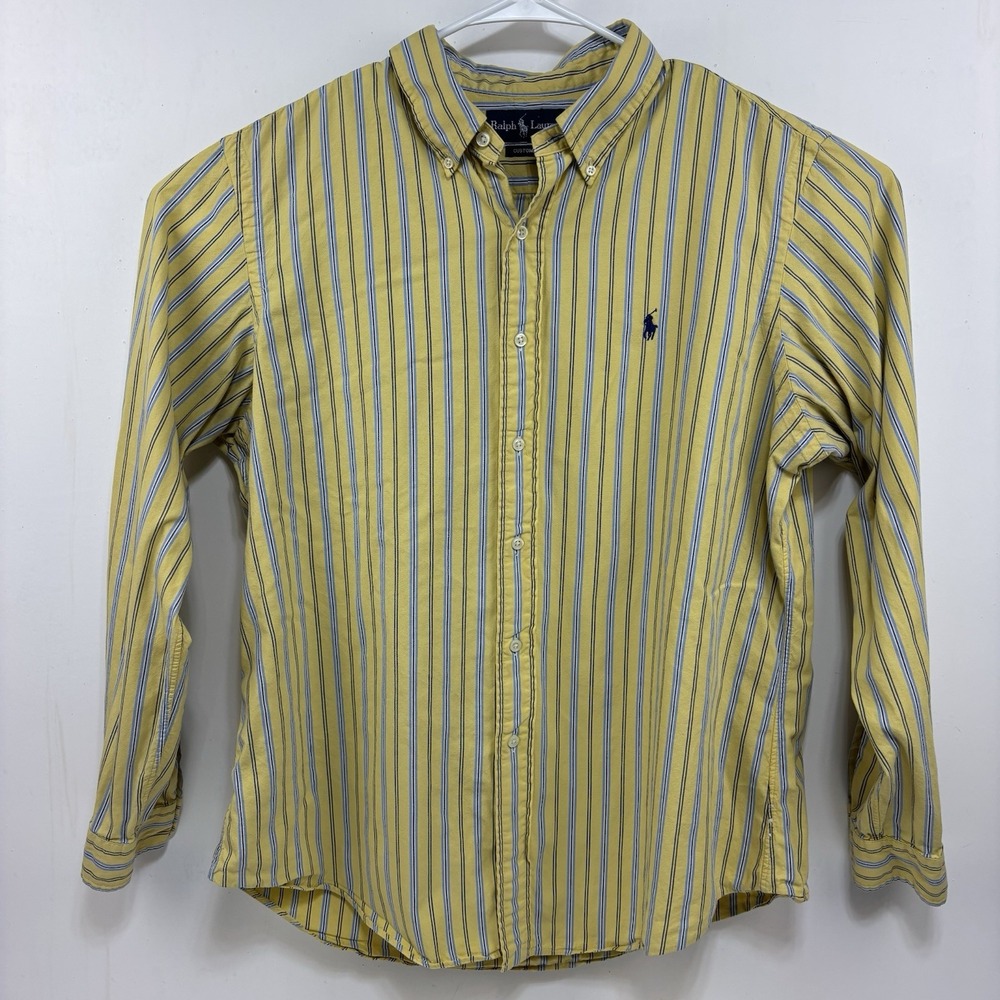Ralph Lauren Button Down Mens XL Yellow Striped Excellent Custom Fit Long Sleeve